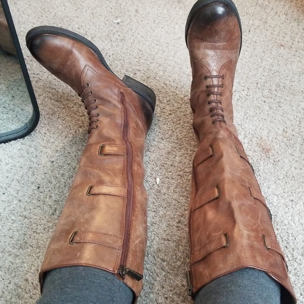 Vince Camuto brown buckle and zip boots